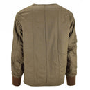 Back view of genuine Czech Army M60 quilted jacket liner with brown ribbed cuffs and solid pattern