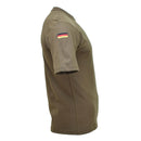 Side view of Leo Kohler tactical olive green short sleeve military t-shirt with German flag patch on sleeve