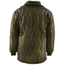 Back view of Mil-Tec German army quilted parka with insulated liner, folding knit collar and cuffs, olive green.