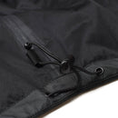 Close-up of black Mil-Tec rain jacket adjustable hem cord with waterproof polyurethane coating fabric detail