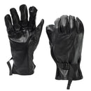 Pair of black Belgian army tactical leather gloves with adjustable wrist straps, military issue, new condition.