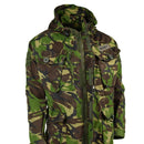 British military combat DPM camouflage field parka jacket with hood and multiple buttoned pockets for outdoor use