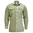 Original British Army olive green long sleeve military service shirt with button cuffs and chest pockets