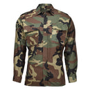 Original Croatian military woodland camo BDU shirt, durable cotton fabric with multiple chest pockets, long sleeve tactical design.