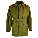 Original Czech army M85 green field parka with belt, military issue winter jacket, durable and functional design.