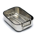 Original Dutch Military stainless steel 2-piece mess kit with nesting design for camping and outdoor cooking.