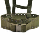 Original German army webbing rig system with adjustable tactical belt and Y-strap harness in olive green canvas material