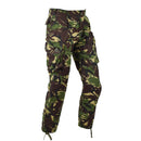 British Army style DPM camo ripstop cargo combat pants with multiple pockets and adjustable leg drawstrings.