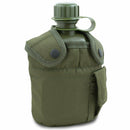 U.S. Army style M1 canteen water bottle with olive green cover, snap buttons, and pouch with alice clips for outdoor use