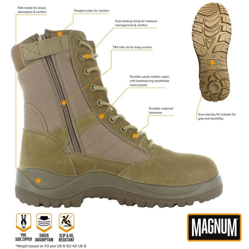 HI-TEC Hiking boots Magnum Centurion 8.0 Coyote tactical footwear side zip NEW