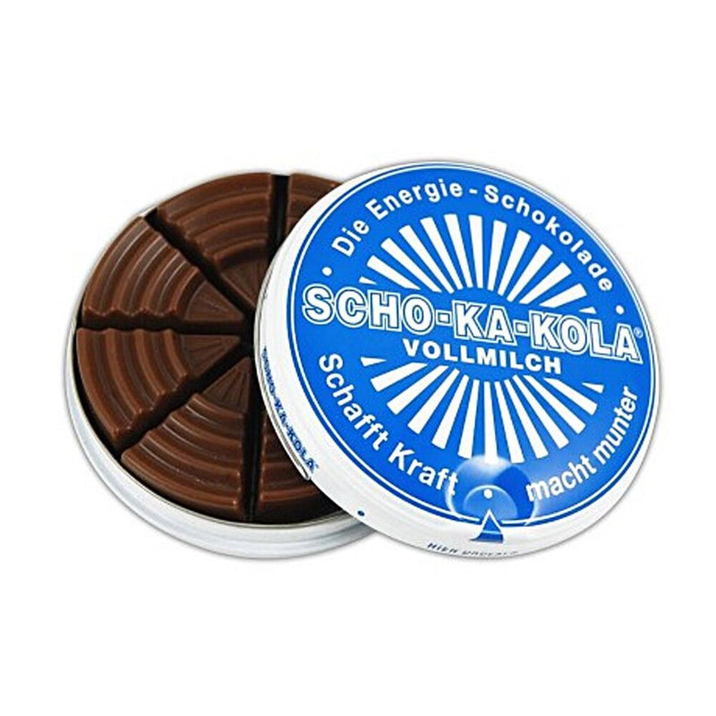 Energía alemana chocolate chocolate escolar con leche integral 100 g de estaño azul
