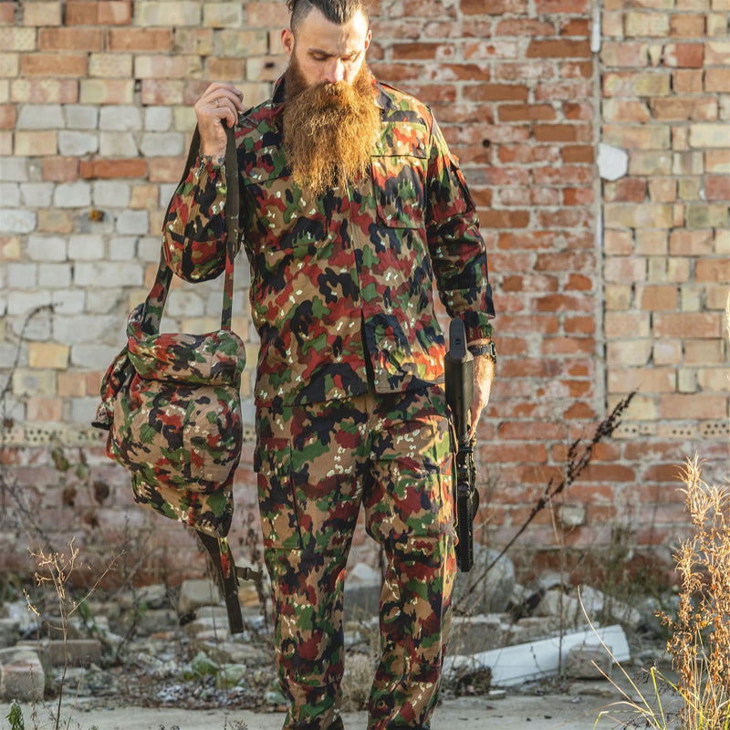 Camisa de camuflaje alpenflage de campo de combate de la chaqueta del ejército suizo original M83