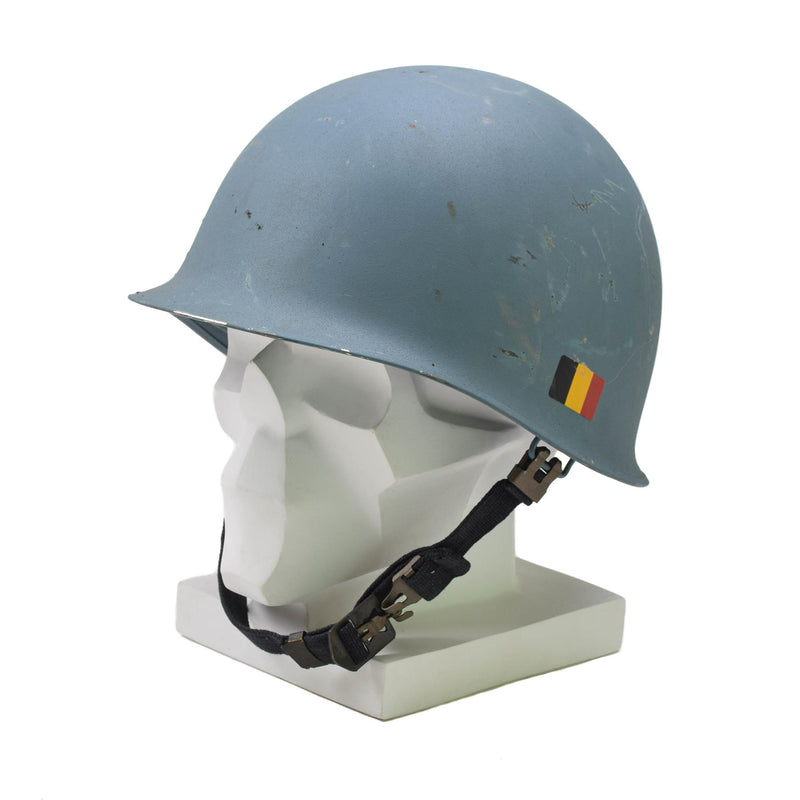Casque militaire belge original en acier M51, combat tactique, intérieur en PVC bleu clair