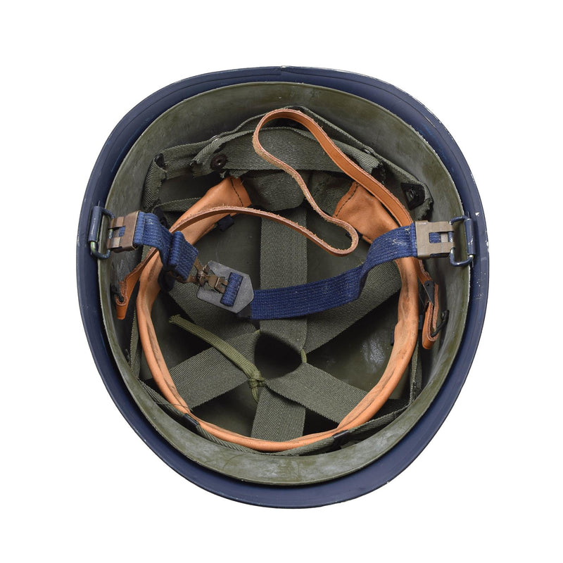 Casque militaire belge original en acier M51, combat tactique, armée, intérieur en PVC, bleu