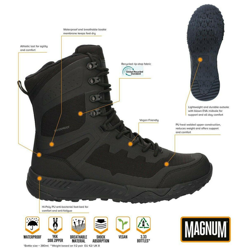 Bottes de combat imperméables Magnum Ultima 8.0, chaussures de randonnée légères et de trek noires