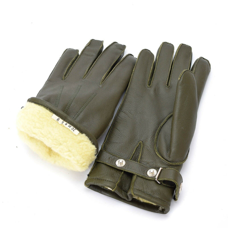 Guida polizia tedesca in pelle od guanti pattuglia lana foderata di oliva al 100% inverno nuovo