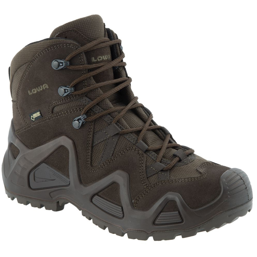 Botas tácticas Lowa Zephyr GTX Mid TF impermeables con eje acolchado marrón oscuro