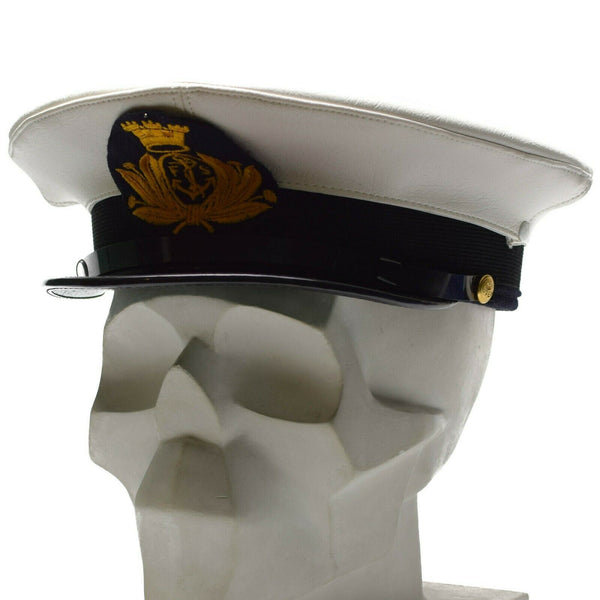 Véritable casquette à visière de la marine de l'armée italienne Fourrage militaire Chapeau de marine blanc