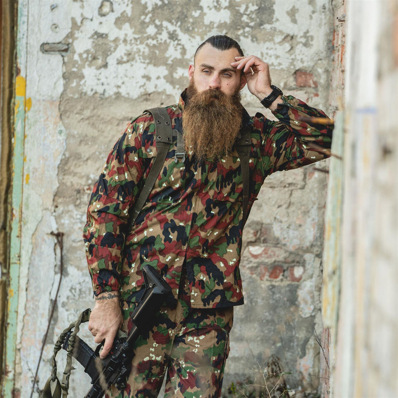 Camisa de camuflaje alpenflage de campo de combate de la chaqueta del ejército suizo original M83