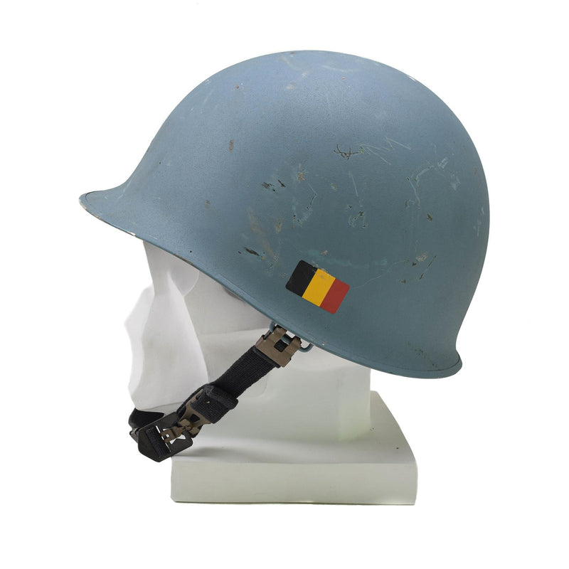 Casque militaire belge original en acier M51, combat tactique, intérieur en PVC bleu clair