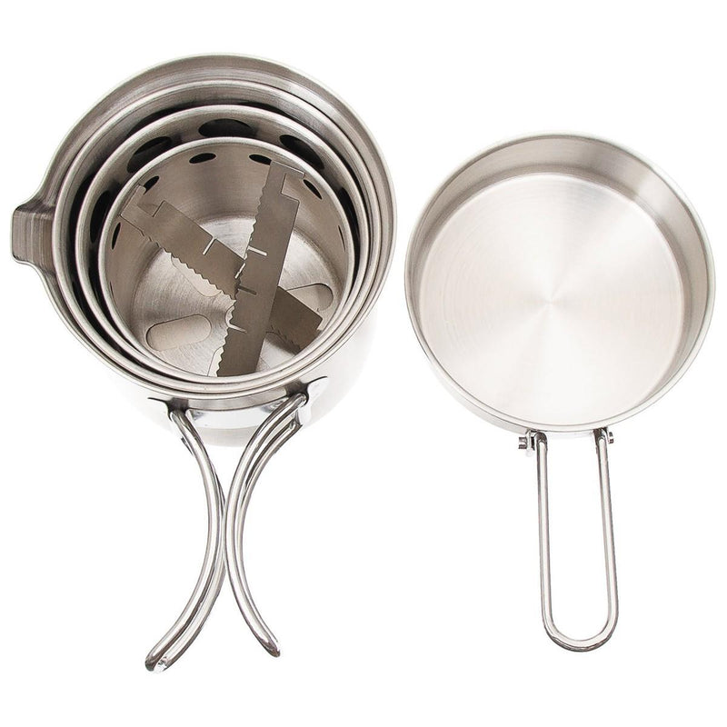 MFH Travel stainless steel cooking set camping mess kit trekking hiking pot pan