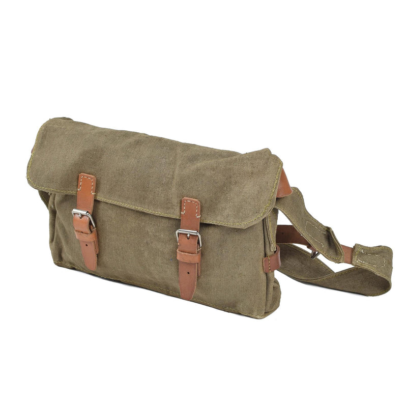 Sac à bandoulière militaire tchèque d'origine en toile, sac utilitaire avec bretelles en cuir vintage