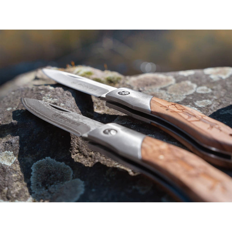BOKER Caveman Steel pocket knife 440A uncoated steel decorated wooden handle