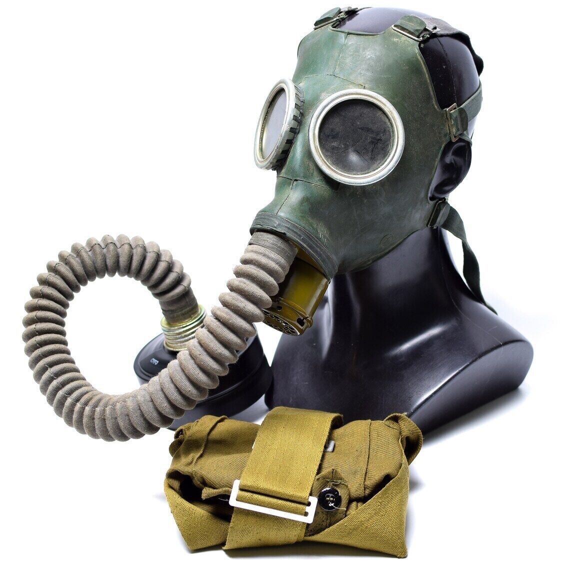 Máscara de gas GP-4 soviética original de la década de 1960 Kit de excedente militar vintage Caucho gris