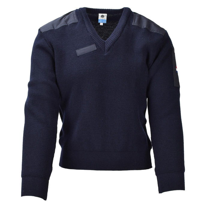 Maglione blu militare originale olandese pullover in lana smanicato manica lunga NUOVO