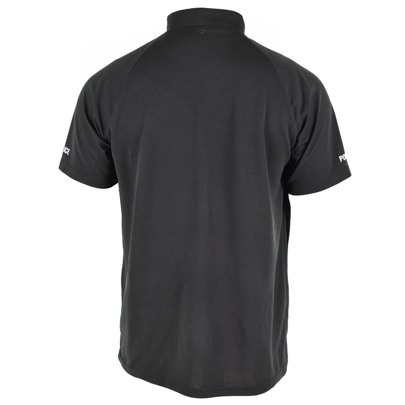 Véritable t-shirt de police britannique noir respirant et fonctionnel avec fermeture éclair sur le devant