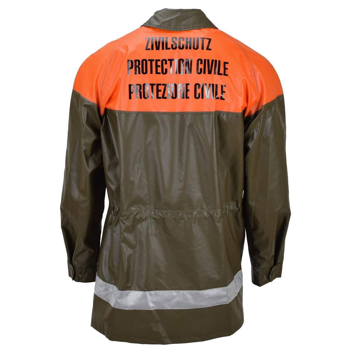 Original Schweizer Bevölkerungsschutz wasserdichte Regenjacke Langmantel Oliv