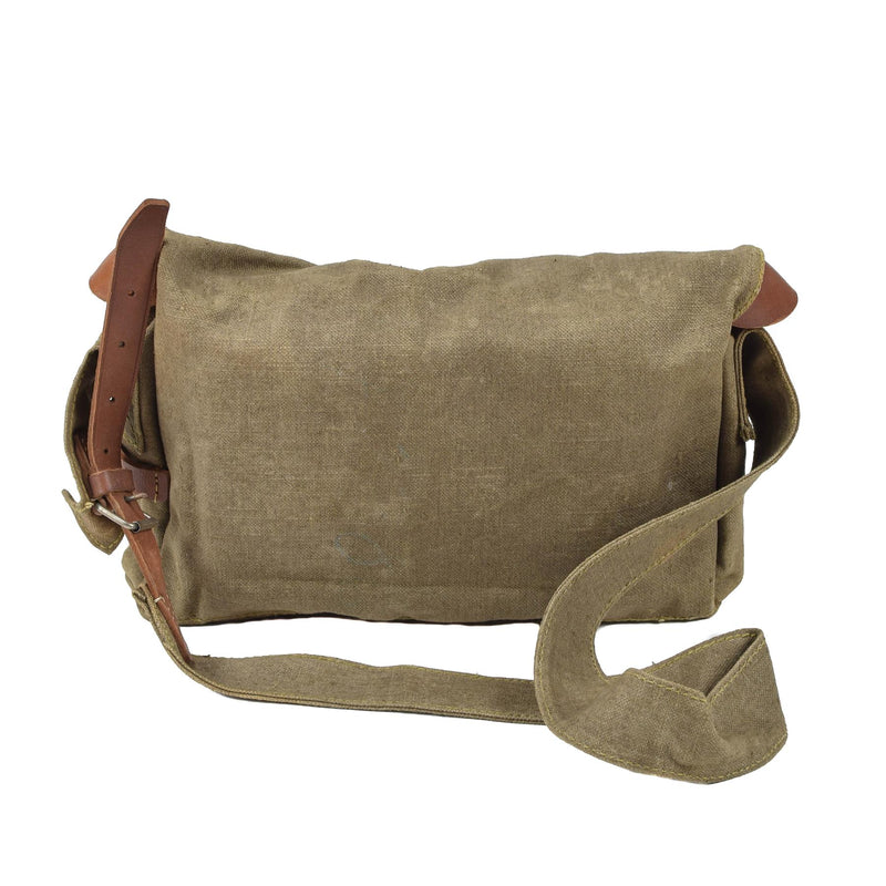 Sac à bandoulière militaire tchèque d'origine en toile, sac utilitaire avec bretelles en cuir vintage