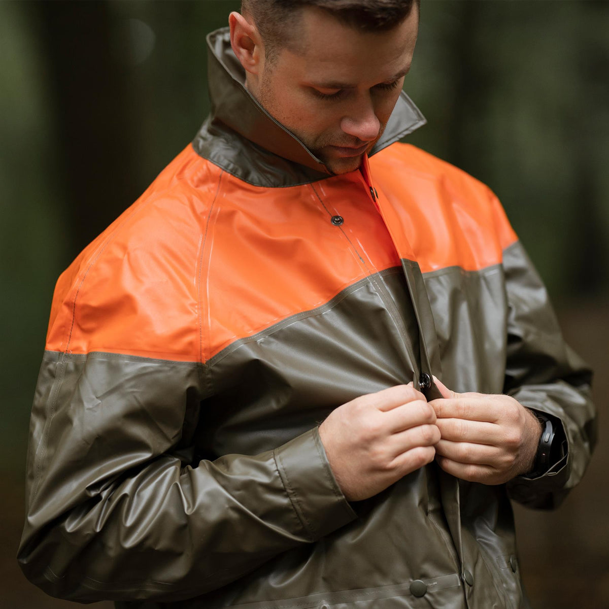 Original Schweizer Bevölkerungsschutz wasserdichte Regenjacke Langmantel Oliv