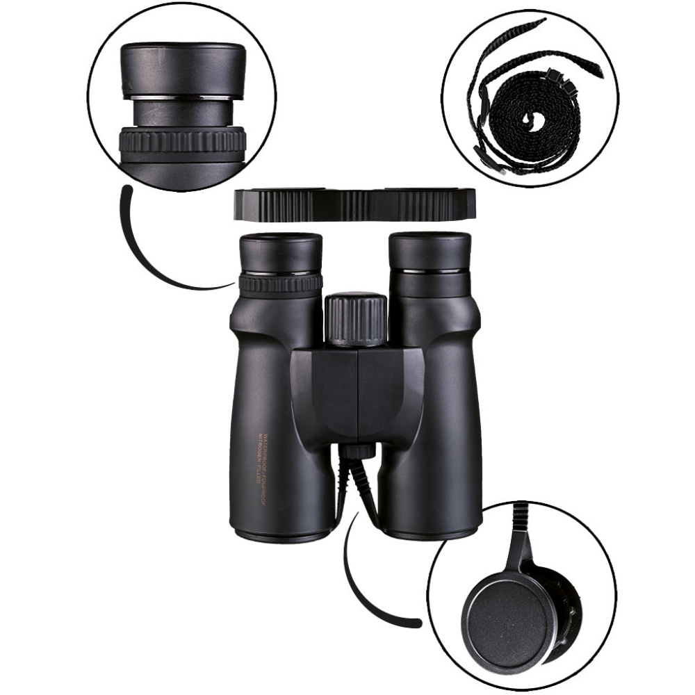 Mil-Tec Binoculares impermeables 8x42 Negro Óptica de senderismo para caza al aire libre