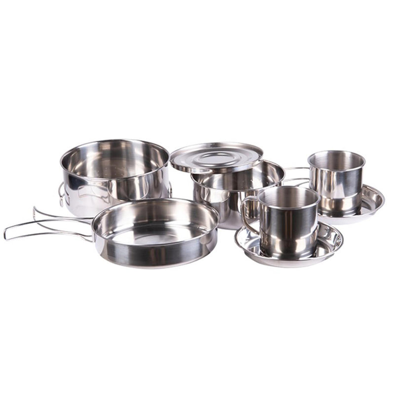 MIL-TEC Outdoor Kochgeschirr 8 teilig Edelstahl Camping Kochtopf Pfanne Tasse Teller