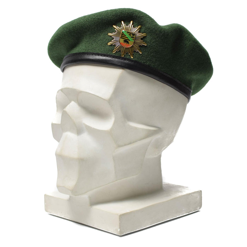 Genuine German Police green beret hat cap wool with metal cockade insignia NEW