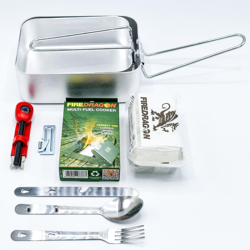 BCB Outdoor Cooking Set hiking mess tins cutlery set can opener fire striker