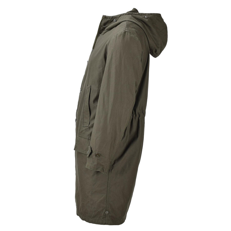 Original Giacca da parka militare tedesca Long Parka Giacca Oliva con cappuccio dell'esercito di cappotto all'aperto