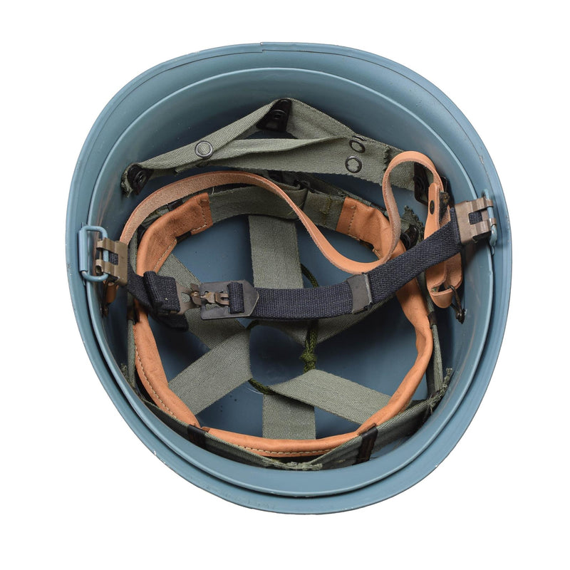 Casque militaire belge original en acier M51, combat tactique, intérieur en PVC bleu clair