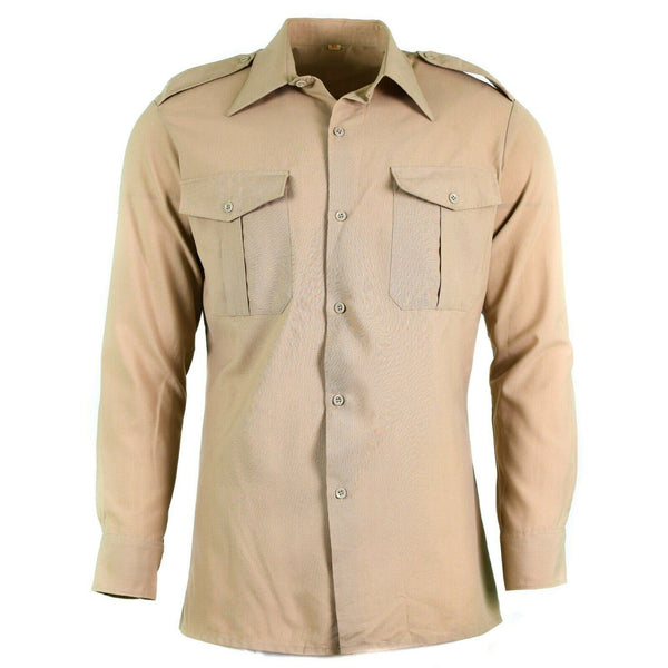 Genuine French army shirt fatigue dead stock chino khaki military poly wool NEW