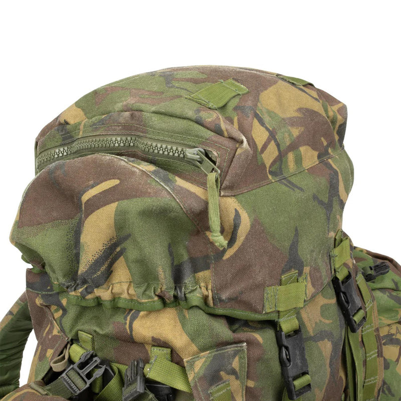 Original British Military tactical backpack woodland camo 90 liters side pockets