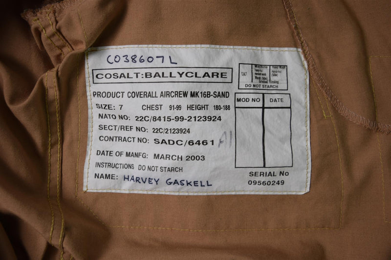 Aircregráfico del ejército británico original Mk 16 B RAF Traje Aramid Coverall Beige Air Force