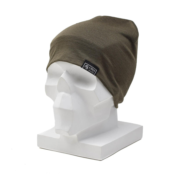 A.Blochl light beanie Merino wool sports outdoor headwear watch cap olive drab