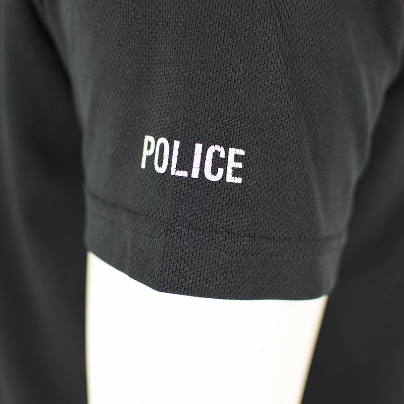 Véritable t-shirt de police britannique noir respirant et fonctionnel avec fermeture éclair sur le devant