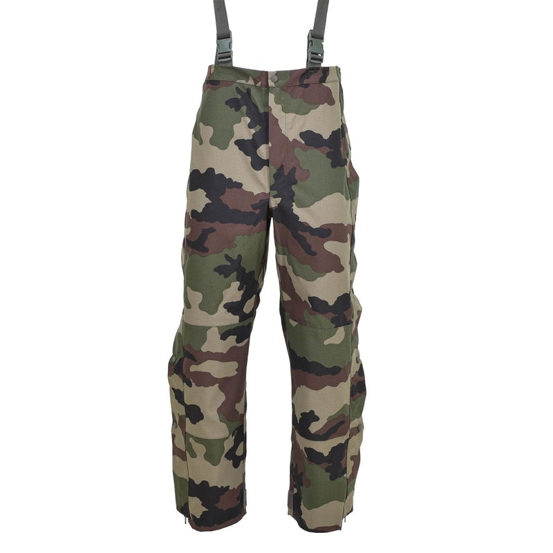 Pantaloni di pioggia dell'esercito francese autentico Trilamini impermeabili in generale con parentesi graffe nuove