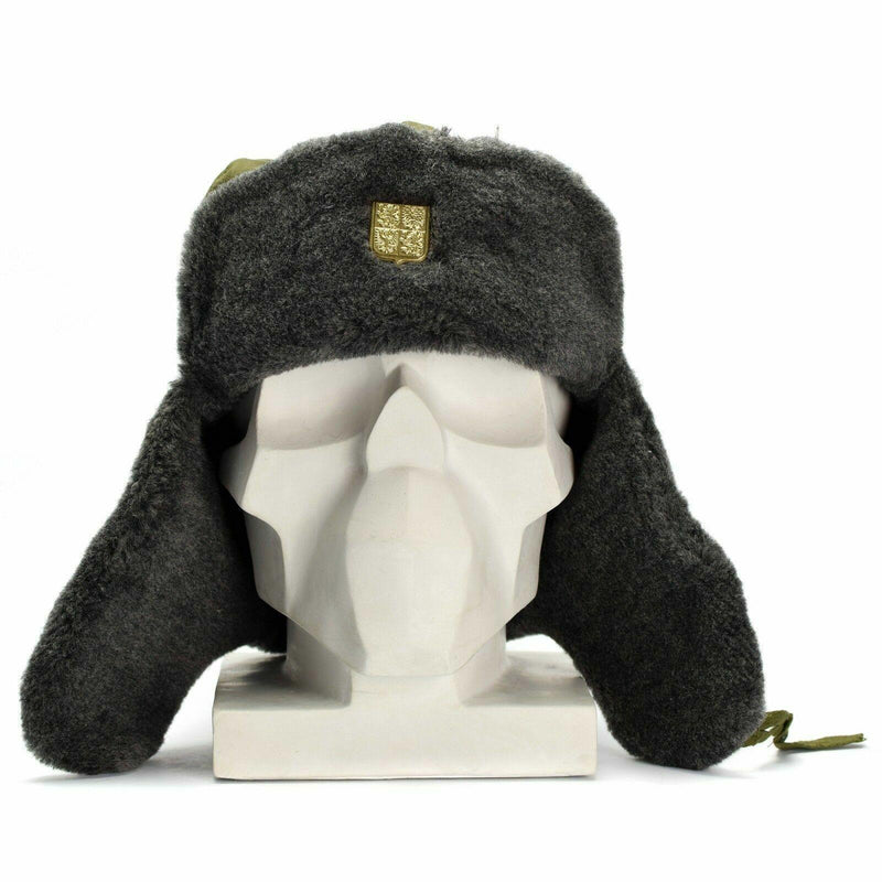 Genuine Czech army cap military winter hat Ushanka grey olive hat with badge NEW
