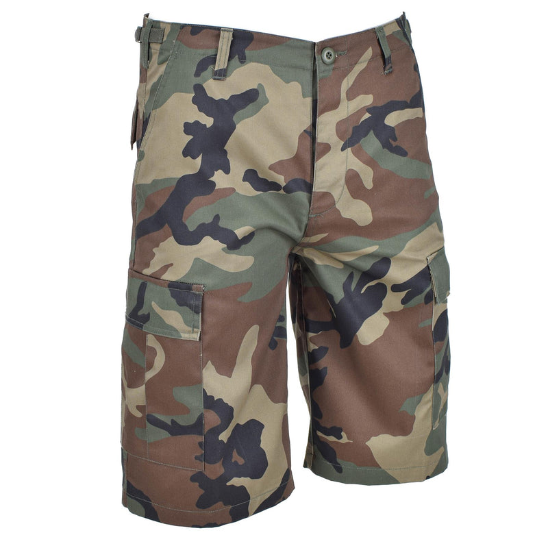 Mil-Tec Brand Military Style Woodland camouflage bermuda cargo BDU army shorts