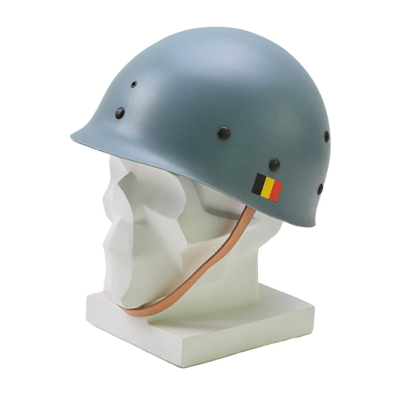 Casque militaire belge original en acier M51, combat tactique, intérieur en PVC bleu clair