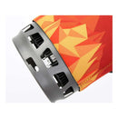 Close-up of A.Blochl AB-3 lightweight trekking stove pot with neoprene cover and heat exchanger fins in orange design