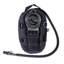 Compact black hydration pack pouch with 1.5L capacity, MOLLE webbing, and flexible drinking tube for trekking.